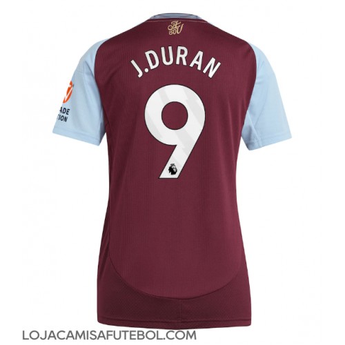 Camisa de Futebol Aston Villa Jhon Duran #9 Equipamento Principal Mulheres 2024-25 Manga Curta